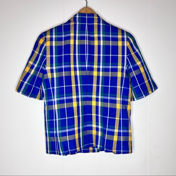 Pendleton Vintage Blue Plaid Short Sleeves Blazer Women’s Sz 6 Rayon - Picture 2 of 5